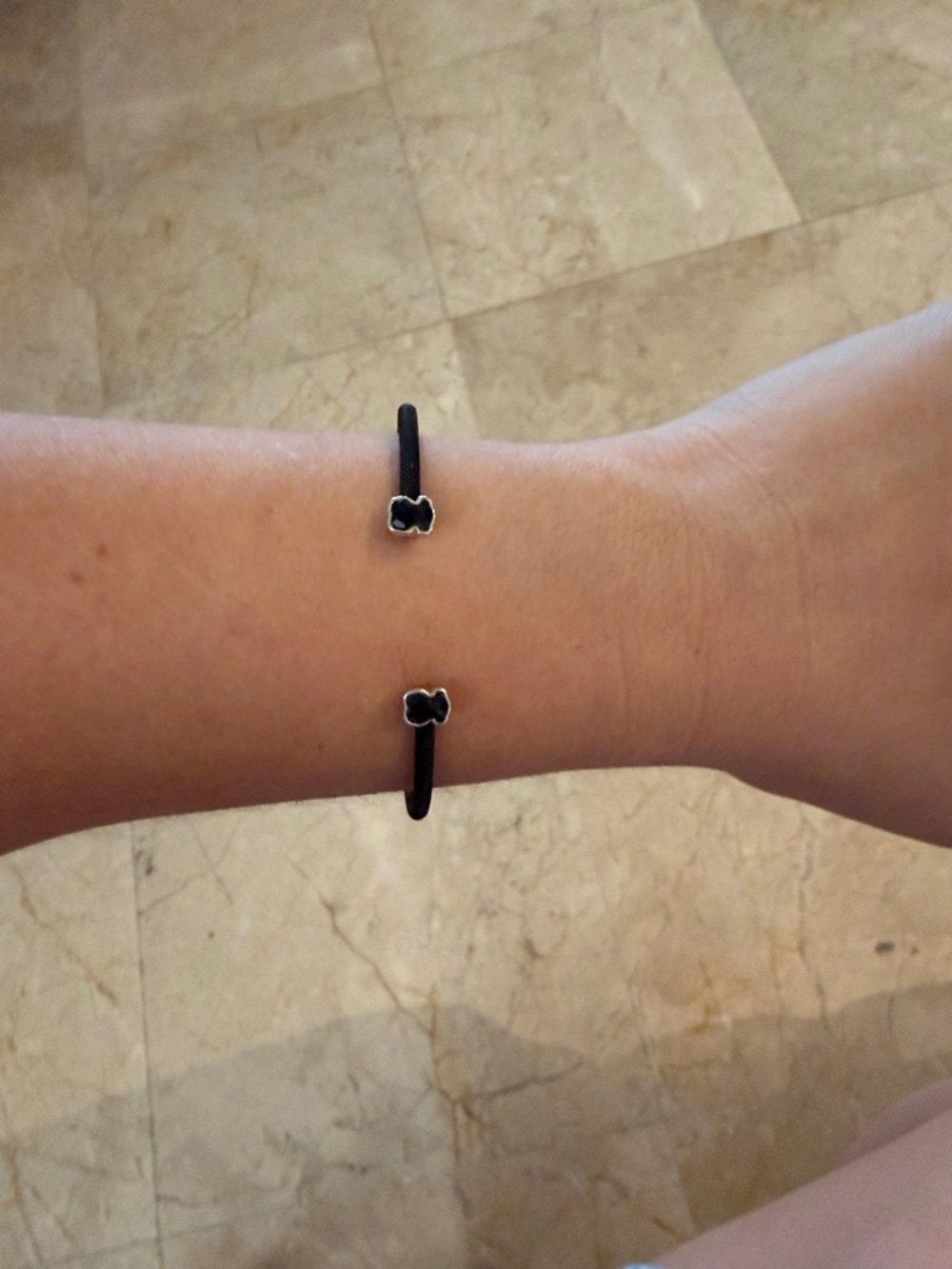 Tous Black Cord Open Cuff Bracelet with Silver Clover Accents